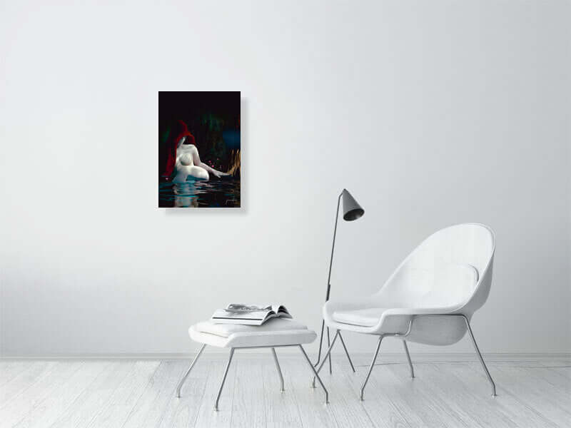 Modern digital art print on wall, featuring a trippy framed canvas titled Moody Era with smooth, luxurious finish by an artist.